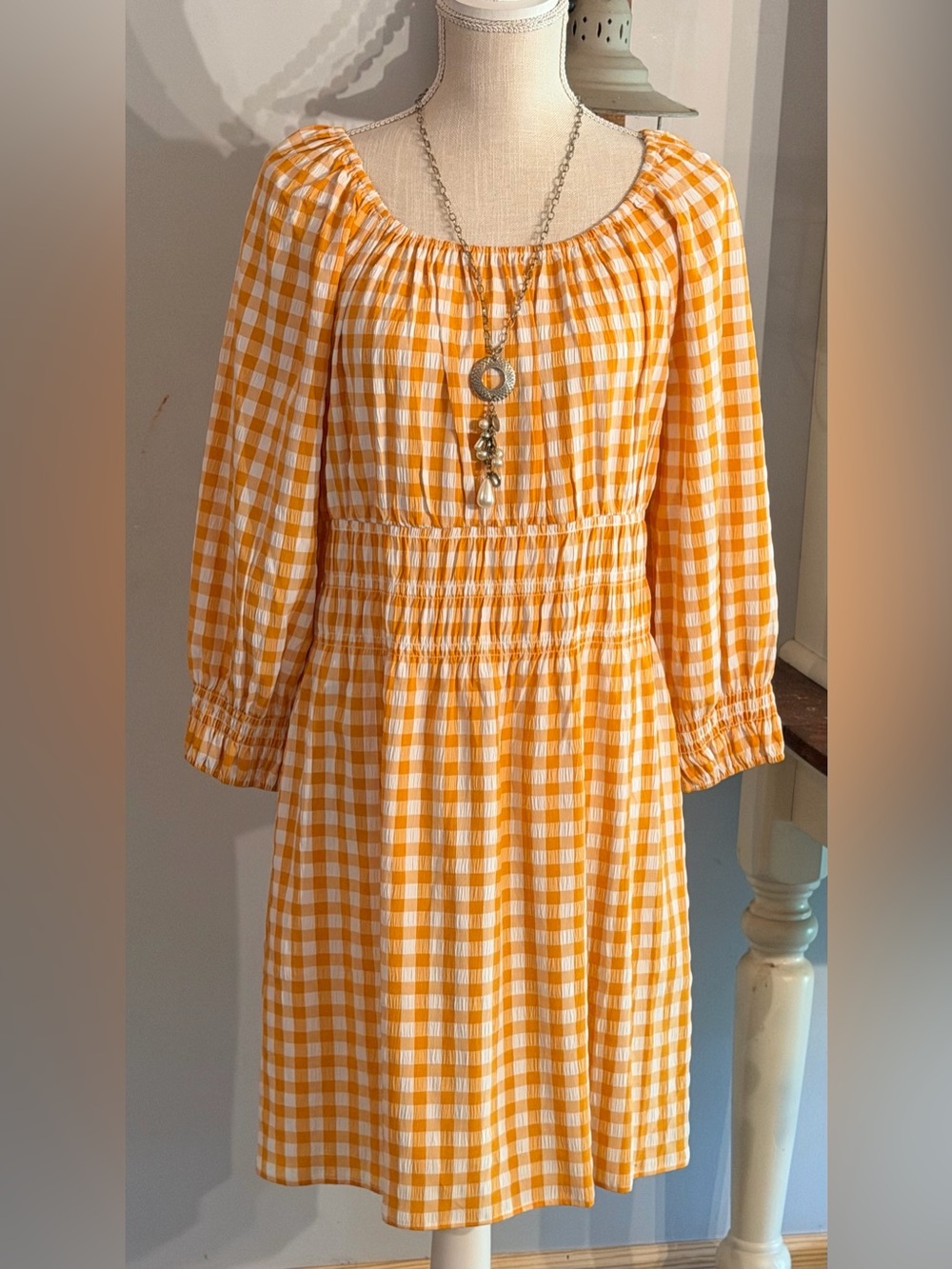 Cato Yellow and White Gingham Smocked Waist Kids Dress
